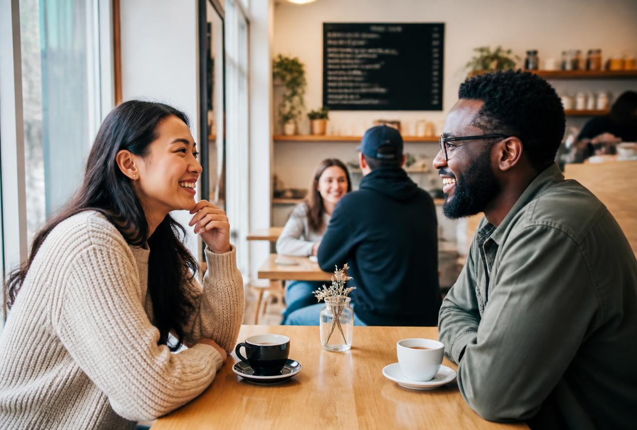 Diverse Metro Vancouver locals enjoying relaxed coffee dates in a bright neighbourhood café